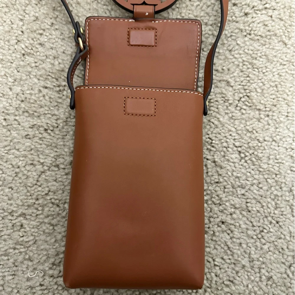 Tory Burch‎ Miller Metal Phone Crossbody Purse Bag in Aged Camello Leather EUC